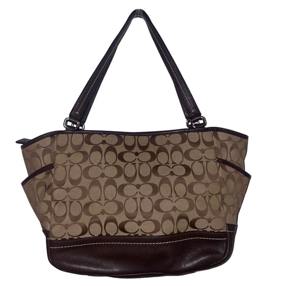 Coach Tan and Deep Brown Leather Signature Carrie Tote - Picture 3 of 13
